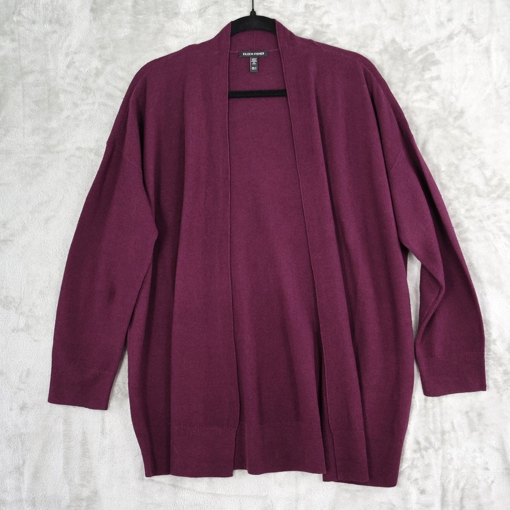 Eileen Fisher Organic Linen Cotton Cardigan Womens S Purple Slub Knit Open Front
